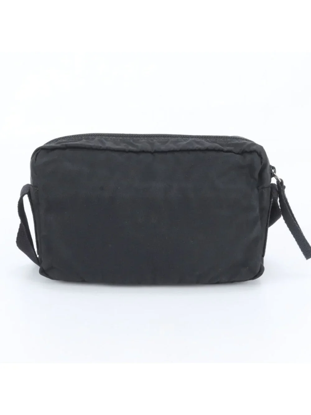 Prada Tessuto Nylon Triangle Logo Leather Shoulder Bag Crossbody Black